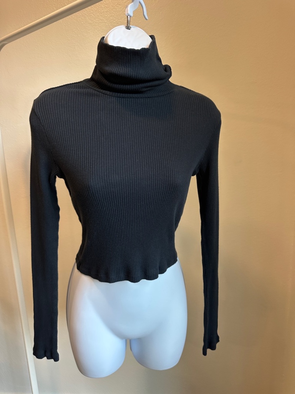 Topshop Black Ribbed Turtleneck Crop Long-Sleeve Top